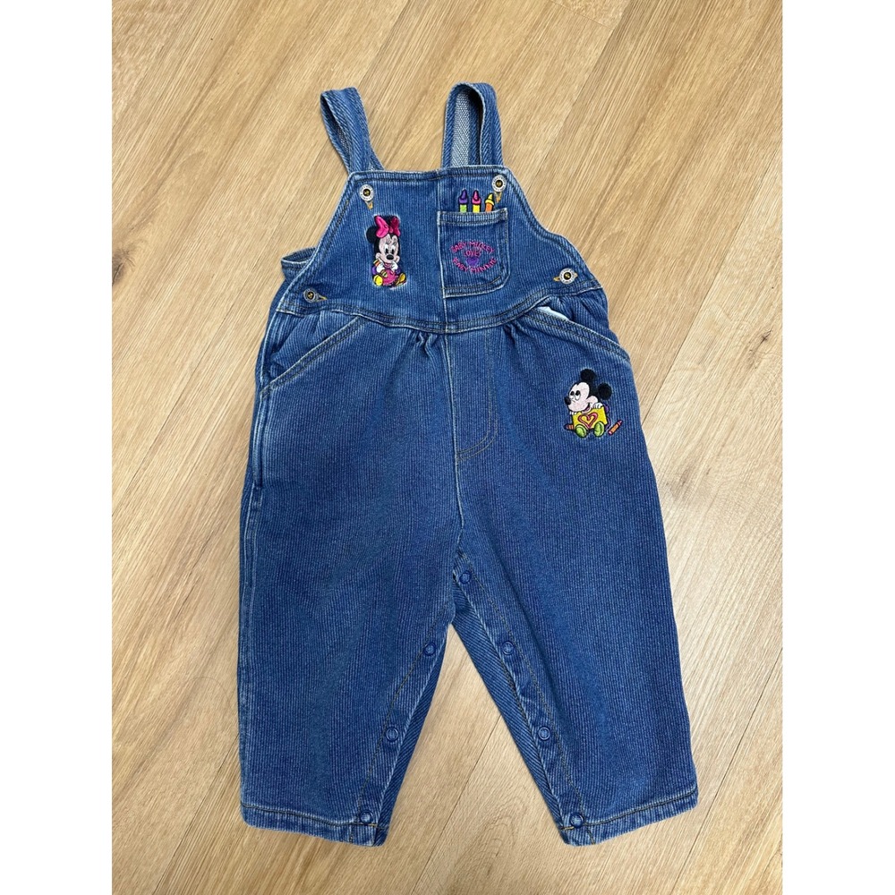 Y2K Disney Baby Mickey Minnie Mouse Denim Overalls 18 Months Embroidered